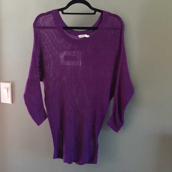 Slinky Sheer Knit Stretchy Slouchy 3/4 Sleeve Sweater Sz M Ricki's Purple. - Picture 2 of 7